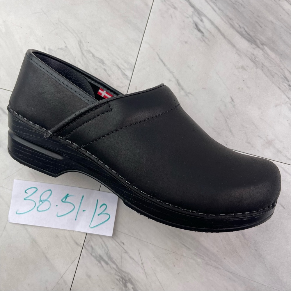 Sanita Black Leather Clogs